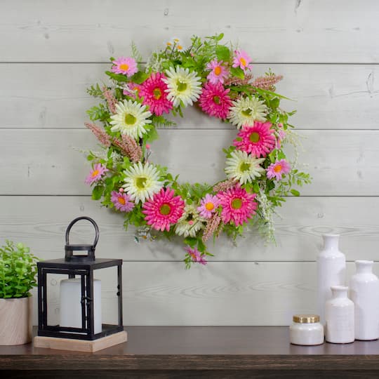 23" Pink & Yellow Chrysanthemum & Berry Floral Spring Wreath